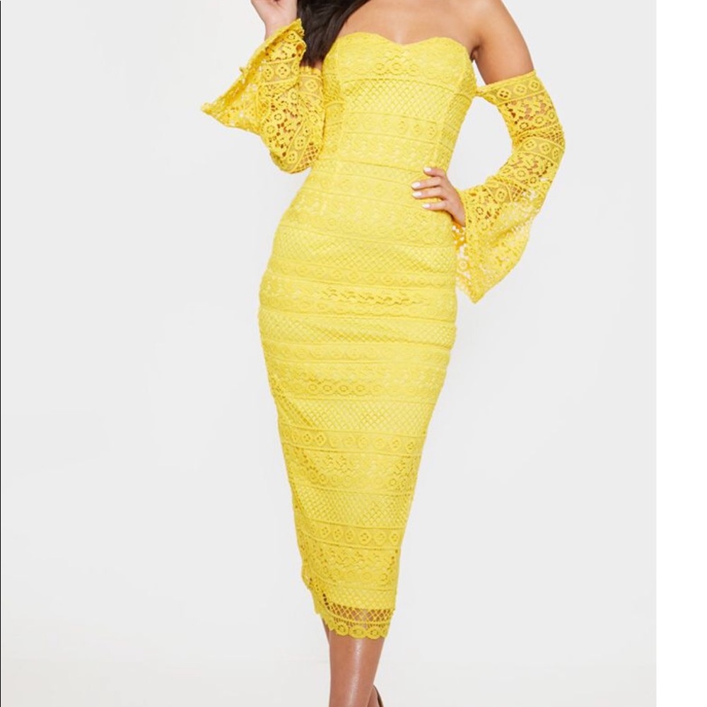 NWT Bright yellow Bardot midi dress